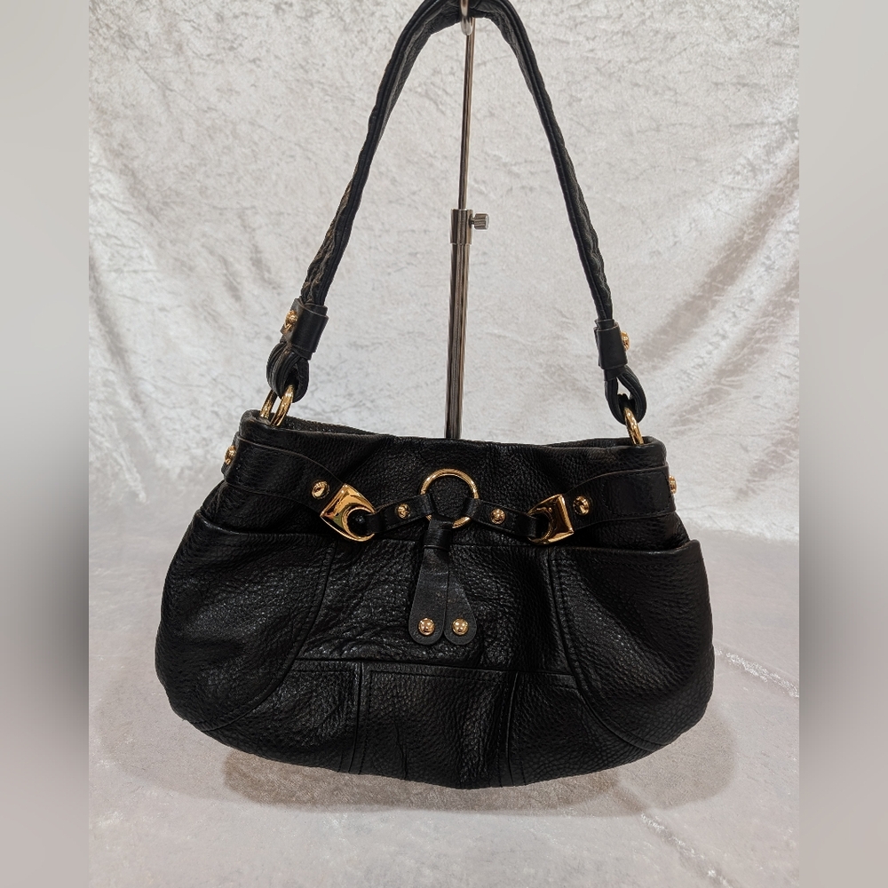 B. Makowsky Black Shoulder Bag with Gold Accents